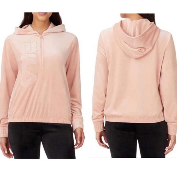 🔹️Fila Misty Rose Velour Quarter Zip Long Sleeve Hoodie Large - Picture 1 of 9